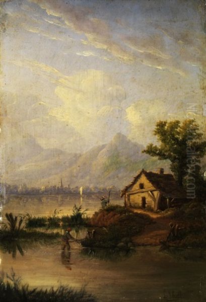 Uferlandschaft An Einem Bayerischen See Oil Painting by Ludwig Sckell