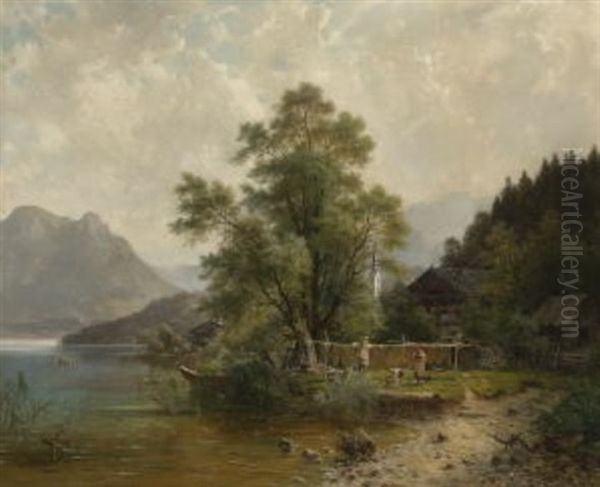 Fischerfamilie Am Ufer Eines Gebirgssees Oil Painting by Ludwig Sckell