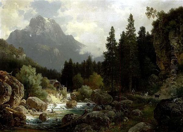 Muhle Im Loisachthale Oil Painting by Ludwig Sckell