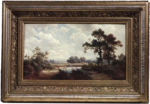 Bayerische Flusslandschaft Mit Ernteszene Oil Painting by Ludwig Sckell