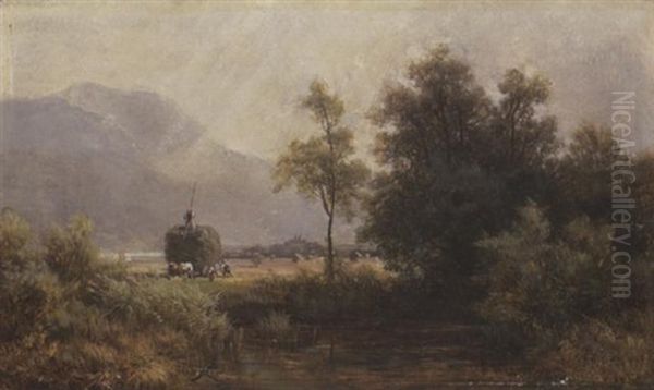 Heuernte Bei Kochel Oil Painting by Ludwig Sckell