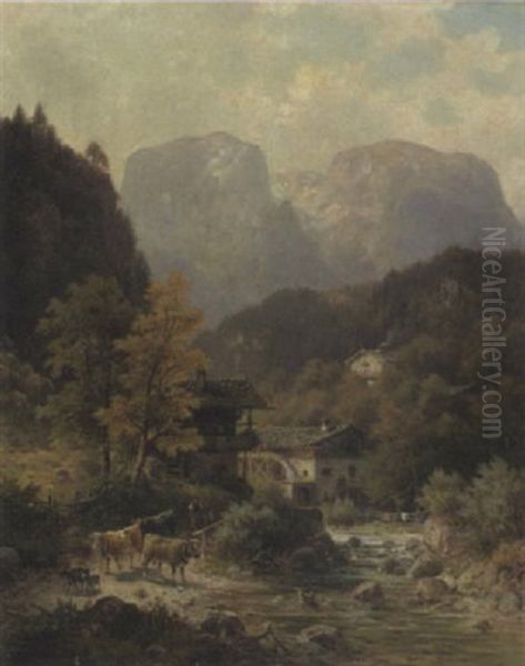 Partie Bei Berchtesgaden Oil Painting by Ludwig Sckell