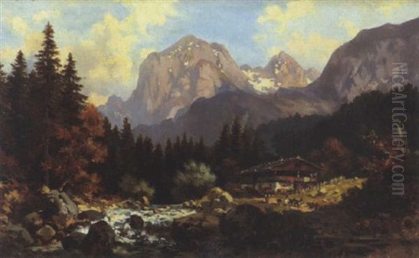 Motiv Aus Der Ramsau Oil Painting by Ludwig Sckell