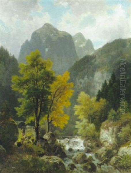 Wildbach Im Gebirgstal (bei Worgl In Tirol?) Oil Painting by Ludwig Sckell