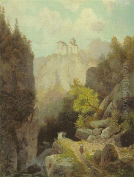 Gebirgsschlucht Oil Painting by Ludwig Sckell