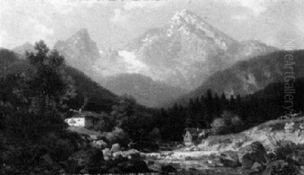 Motiv Bei Berchtesgaden Mit Dem Watzmann Oil Painting by Ludwig Sckell