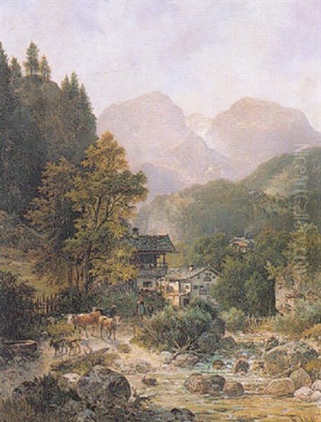 Partie Bei Berchtesgaden Oil Painting by Ludwig Sckell