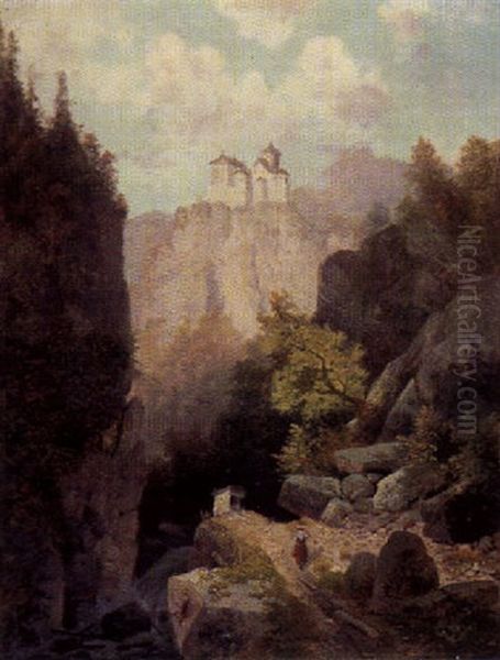 Gebirgsschlucht Oil Painting by Ludwig Sckell