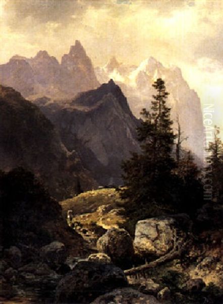 Ansicht Des Wetterhorns Vom Schwarzwald Oil Painting by Ludwig Sckell