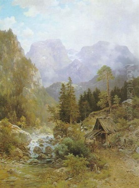 Partie Bei Berchtesgaden Mit Hohem Goll Oil Painting by Ludwig Sckell