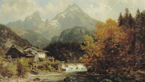 Alpenmotiv Oil Painting by Ludwig Sckell