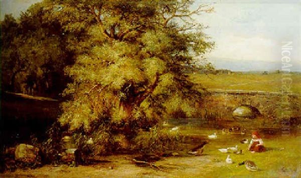 Feeding The Ducks Oil Painting by Ludwig Sckell