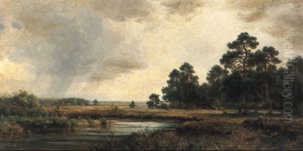 Fluslandschaft Bei Regen Mit Staffage Oil Painting by Ludwig Sckell