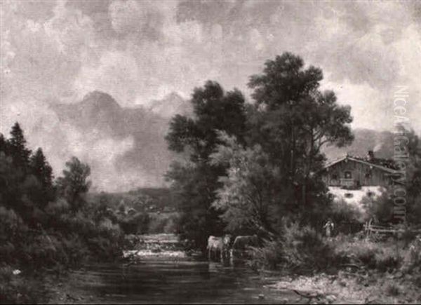 Bauernhaus Am Bach Bei Kochel Oil Painting by Ludwig Sckell