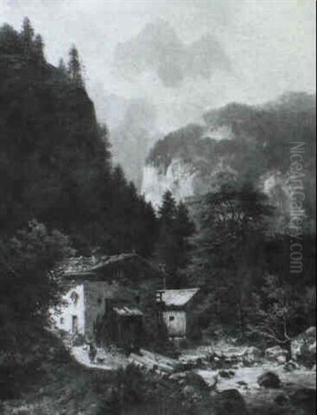 Alte Muhle An Einem Gebirgsbach Oil Painting by Ludwig Sckell