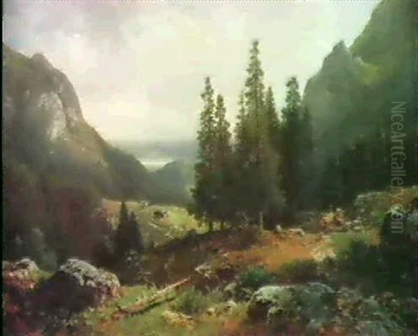 Almlandschaft Mit Blick Auf Den Chimsee Oil Painting by Ludwig Sckell