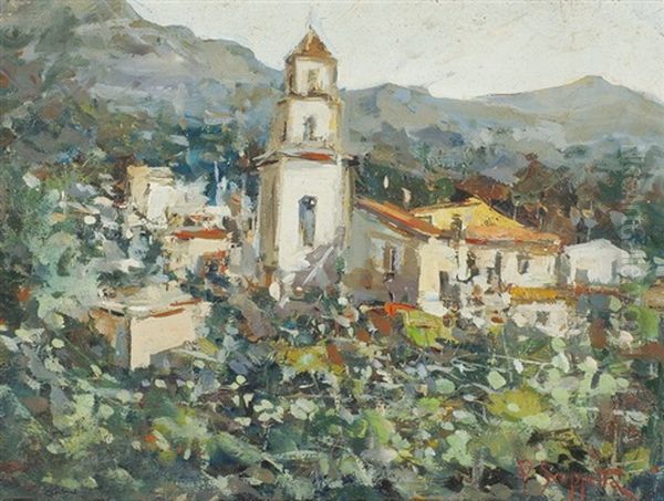 Sudliches Dorf Mit Blick Auf Kirche Oil Painting by Pietro Scoppetta