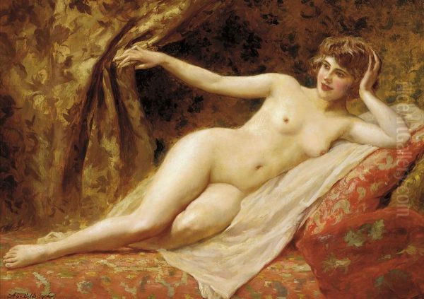 A Reclining Female Nude Oil Painting by Abel Dominique Boye