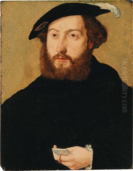 Portrait Of A Gentleman In A Black Coat And A Cap Oil Painting by Jan Van Scorel