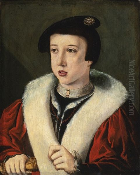 Portrait Of A Boy, Head And Shoulders, Wearing A Beret, Possibly The Young Ferdinand I, Holy Roman Emperor Oil Painting by Jan Van Scorel