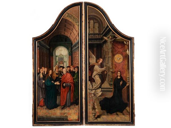 Altartafeln Mit Den Darstellungen Vermahlung Mariens Mit Dem Heiligen Josef Sowie Die Verkundigung (pair) (collab. W/jacob Cornelisz Van Oostsanen) Oil Painting by Jan Van Scorel