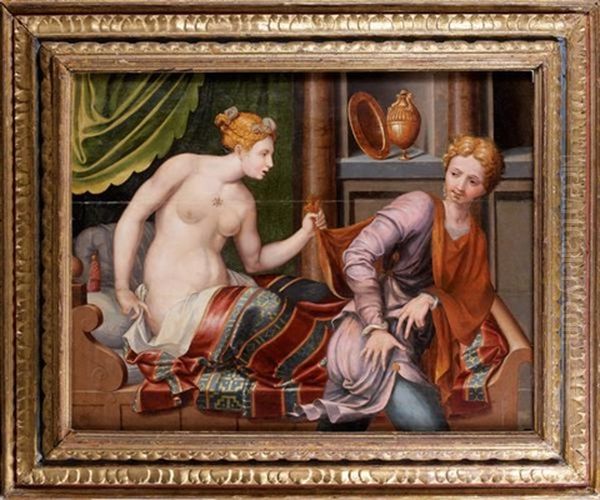 Joseph Et La Femme De Putiphar (in 3 Parts) Oil Painting by Jan Van Scorel