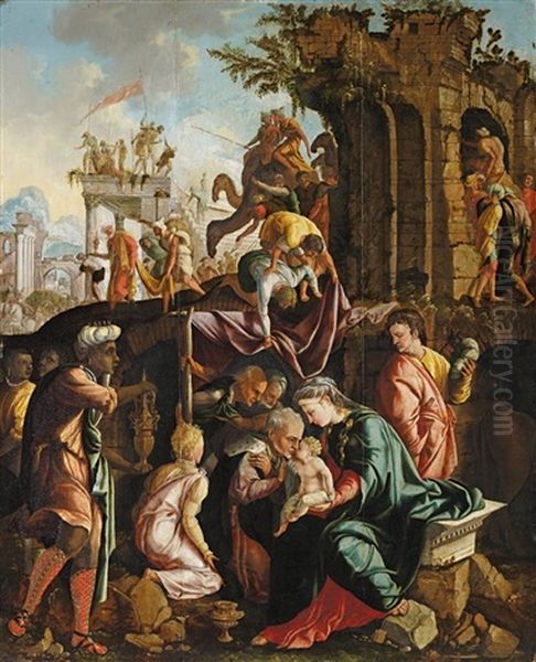 Anbetung Der Heiligen Drei Konige Oil Painting by Jan Van Scorel