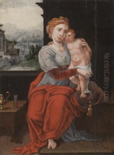 Madonna Mit Dem Christuskind Vor Landschaftshintergrund Oil Painting by Jan Van Scorel