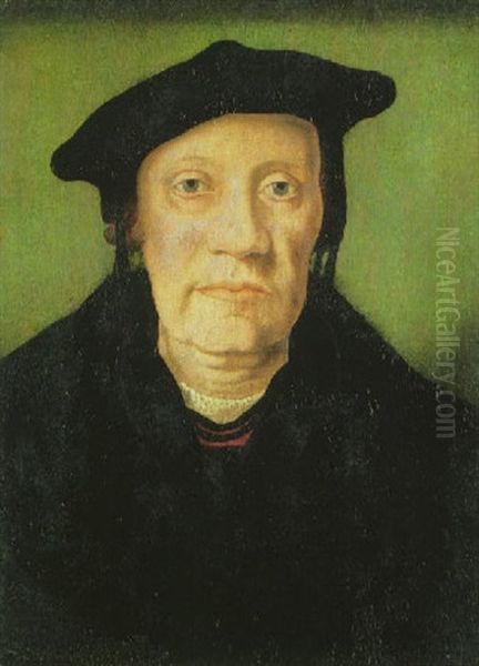 Portrait Of A Gentleman Wearing Doctoral Robes And Cap Oil Painting by Jan Van Scorel