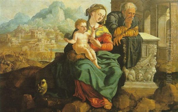 La Saint Famille Au Perroquet Oil Painting by Jan Van Scorel