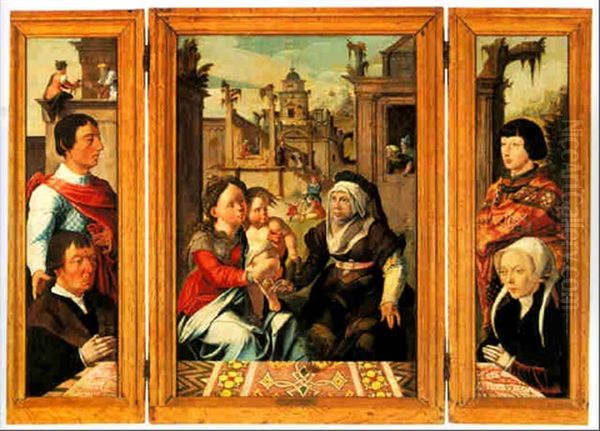 Triptych Central Panel: Madonna And Child With Saint Anne Oil Painting by Jan Van Scorel