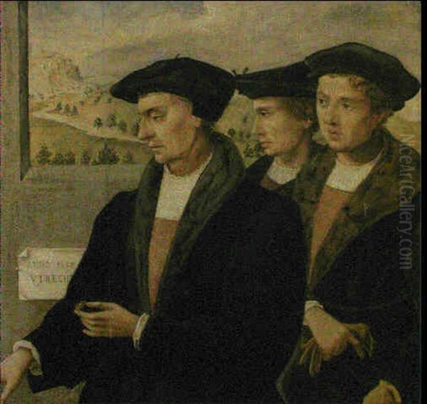 Portrait De Trois Hommes Oil Painting by Jan Van Scorel