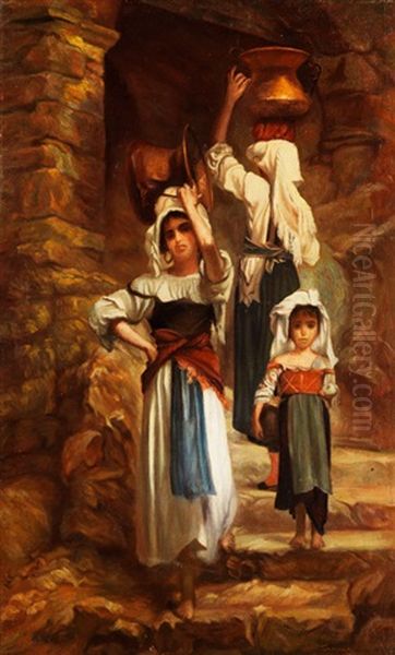 Zwei Junge, Italienische Frauen Oil Painting by Luigi Scorrano