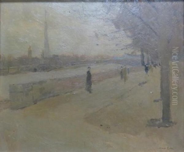 Paris, Along The Seine Oil Painting by Edwin Scott