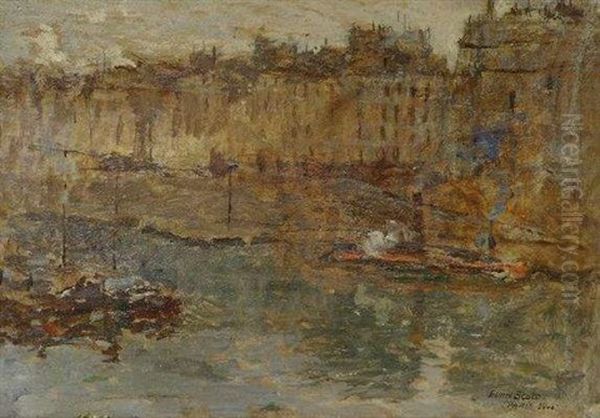 La Seine A Paris Oil Painting by Edwin Scott