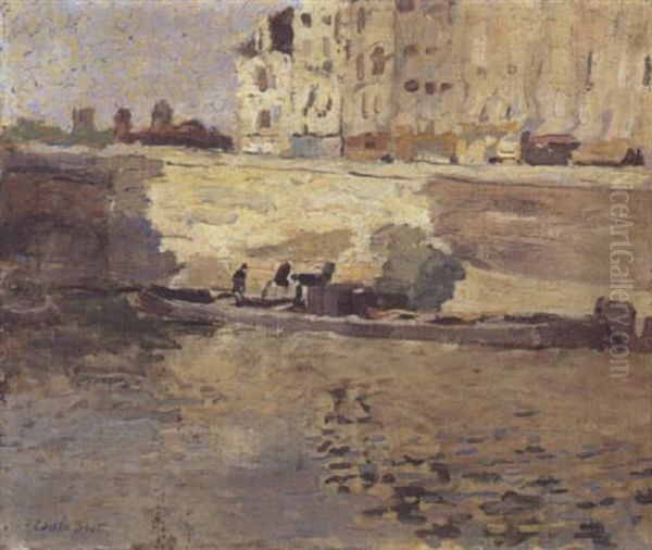 Paris, Barge Le Long De Quais Oil Painting by Frank Edwin Scott