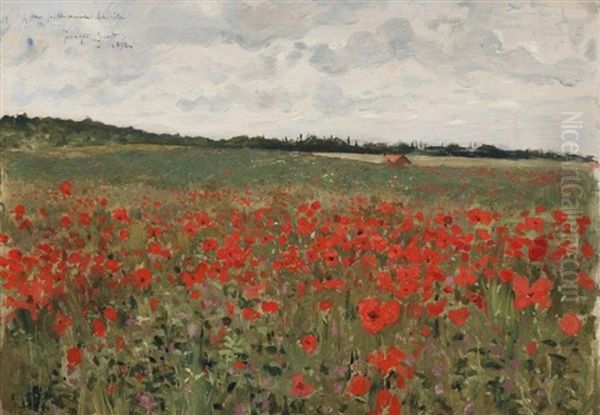 Champs De Coquelicots Oil Painting by George Bertin Scott