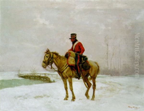 A French Soldier On Horseback Oil Painting by George Bertin Scott