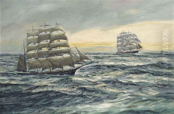 Cutty Sark Leading Shenandoah Off The Horn Oil Painting by Henri Louis Scott