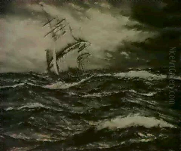 Sailing In Stormy Seas Oil Painting by Henri Louis Scott