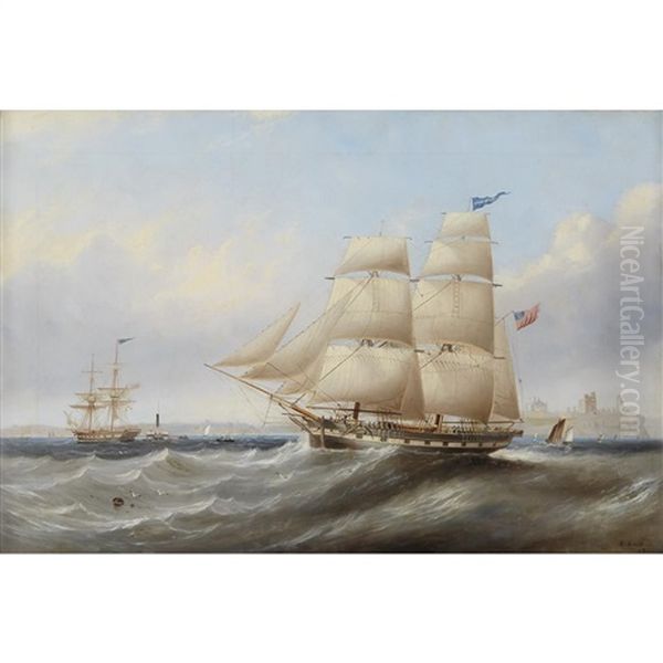 The Merchant Brig Croxdale In Two Positions Off Tynemouth Oil Painting by John Scott