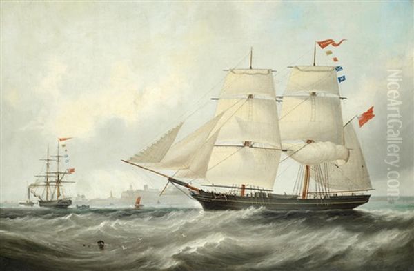 The Coastal Trading Brig Ariadne, In Two Positions, Off Tynemouth Oil Painting by John Scott