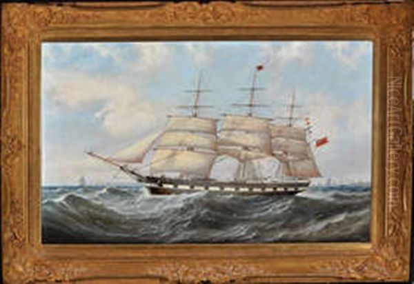 A Clipper Ship With Black And White Hull Oil Painting by John Scott