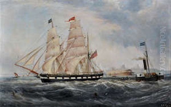 The Barque Emilia And The Paddle Tug Black Prince At The Mouth Of The Tyne Oil Painting by John Scott