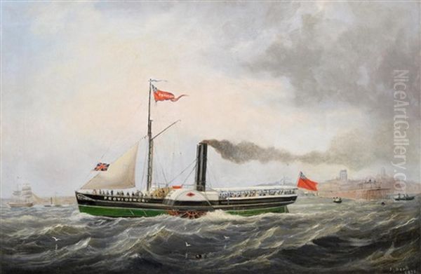 Portrait Of The Steamer Providence Off A Coastline Oil Painting by John Scott