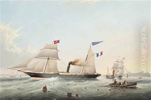 The French Steamer Paris Off The Mouth Of The Tyne, On Her Maiden Voyage, Bound For Hamburg Oil Painting by John Scott