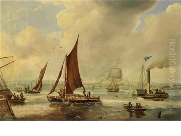 The Paddle Tug Reaper And Other Local Craft At The Mouth Of The Tyne Oil Painting by John Scott