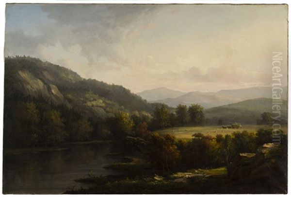 Haying Along The Saco River With The White Mountains In The Distance Oil Painting by John White Allen Scott