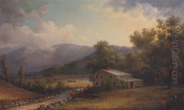 A New England Farm (white Mountains?) Oil Painting by John White Allen Scott