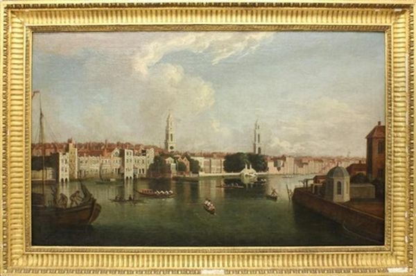 View On The Thames, Temple Stairs And Old Savoy Oil Painting by Samuel Scott